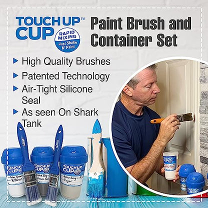 Touch Up Cup Paint Storage Containers and Paint Brushes for Touch Ups, Home Improvement, 3 Plastic Painting Cups with Lids, 2 Brushes, As Seen On Shark Tank Products - style: 3 Cups + 2 Brushes