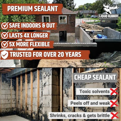 Liquid Rubber Basement and Foundation Repair Sealant - Waterproof Concrete Sealer & Crack Filler - Flexible Coating for Indoor & Outdoor Use - Waterproofing Paint - Black, 2.5 Gallon - size: 2.5 Gallon