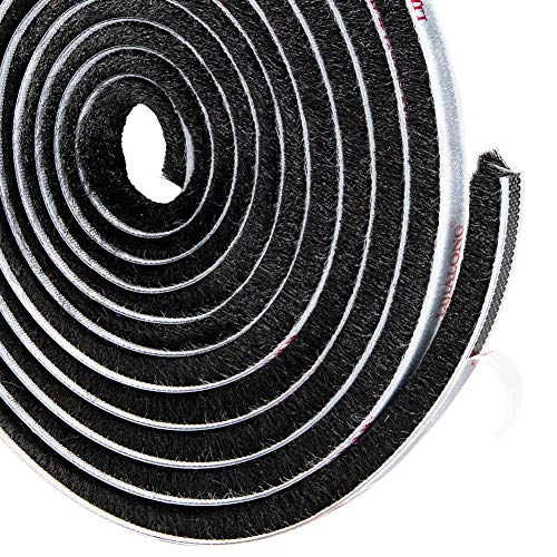 TORRAMI Brush Weather Stripping 11/32 inch x 11/32 inch x 16 ft Seal and Sound Proofing for Patio, Double, Sliding Doors Frame with High Density Felt, Black - color: Black, size: 11/32 inch x 11/32 inch x 16 ft
