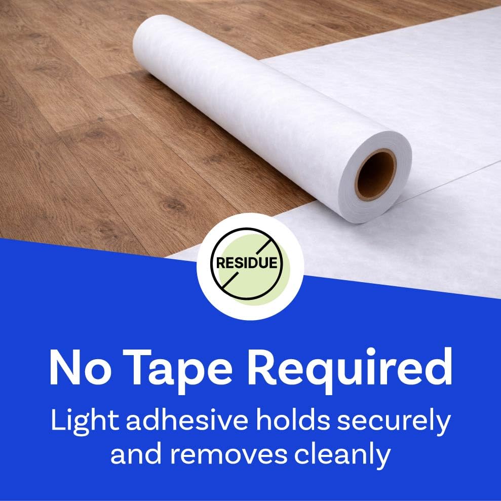 TapeManBlue Temporary Floor Protector Roll, 39" x 100', Water and Slip Resistant, Heavy Duty Temporary Floor Covering for Construction, Painting, Moving, and Parties, Surface Protection Fleece, White - size: 39 Inch X 100 Feet
