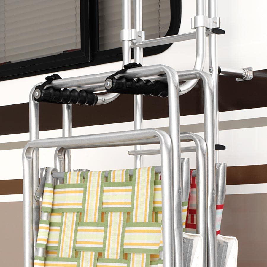 Surco A501CR Ladder Mounted Swing Away 6-Chair Rack - Compatible with all 1" Tube Van and RV/Motorhome Ladders; Brite Dipped Polished Finish