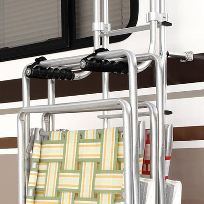 Surco A501CR Ladder Mounted Swing Away 6-Chair Rack - Compatible with all 1" Tube Van and RV/Motorhome Ladders; Brite Dipped Polished Finish