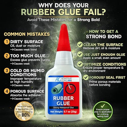 Adhesive Guru Rubber Glue (4x0.7 oz) - Heavy Duty Super Glue for Rubber, rc Tires, Shoes, Soles, Seals, Gaskets & DIY Fast-Bonding & Weatherproof Glue for Automotive & Crafts - 4 Pack - size: 4 Pack, style: Rubber Glue