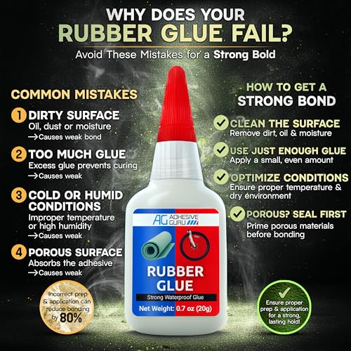 Adhesive Guru Rubber Glue (2x0.7 oz) - Heavy Duty Super Glue for Rubber, Rc Tires, Shoes, Soles, Seals, Gaskets & DIY Fast Bonding & Weatherproof Glue for Automative & Crafts - 2 Pack - size: 2 Pack, style: Rubber Glue