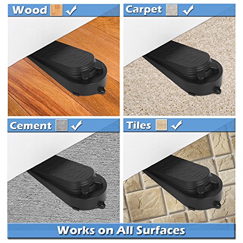 4-Pack Premium Door Stoppers with 2-in-1 Soft Rubber & Hard Plastic Design - Heavy Duty Wedge Stops for Floor Gaps, Child & Finger Safety, Fits Carpet/Tile/Hardwood Floors (Black) - size: 4pcs Set