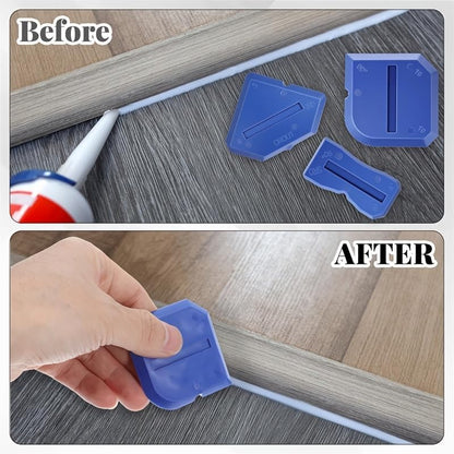 4 Pcs Silicone Caulking Tool Kit, Reusable Sealant Finishing & Grout Scraper Caulk Remover Tool, Portable for Kitchen Bathroom Sink Floor Joint Sealing (Blue)