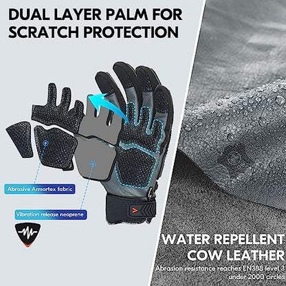 Vgo... Cutproof Gloves,Cut Resistant Gloves,HPPE Anti-cut Liner,Hand Protection,ANSI A3,Touchscreen - color: Gray(cow Leather), size: Medium(1 Pair)