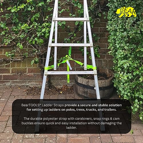 BearTOOLS 3 Meter Hi-Vis Ladder Strap C/W Cam Lock - Ladder Straps for Safety - Cam Lock Connector, Stabiliser for Work Ladders - Avoid Slips & Accidents When Working At Height - size: HVLS-WH-3-hooks