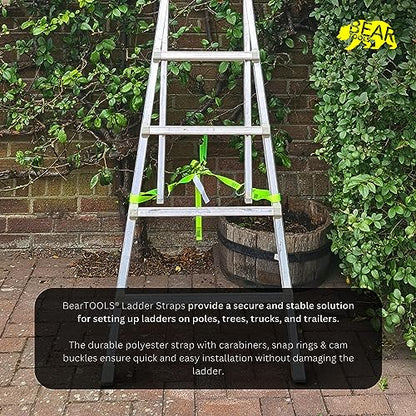BearTOOLS 3 Meter Hi-Vis Ladder Strap C/W Cam Lock - Ladder Straps for Safety - Cam Lock Connector, Stabiliser for Work Ladders - Avoid Slips & Accidents When Working At Height - size: HVLS-WH-3-hooks