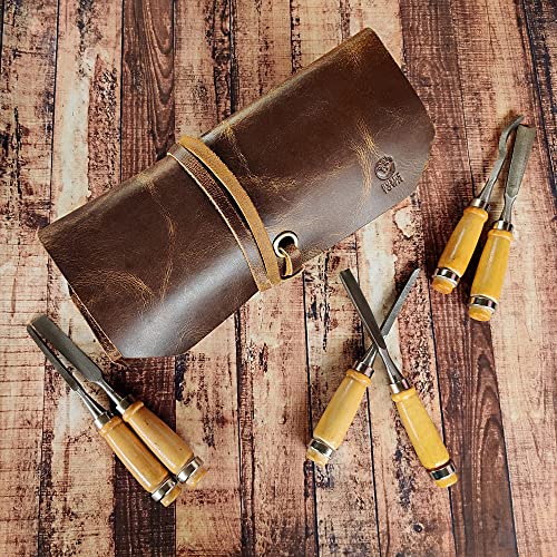 Leather Tool Roll Up Pouch - Leather Tool Wrench Roll/Chisel Bag by Rustic Town - style: 12 Slots(large)
