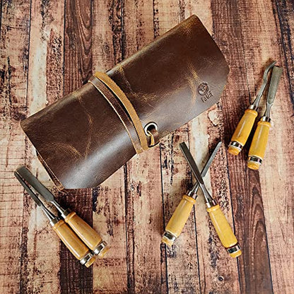 Leather Tool Roll Up Pouch - Leather Tool Wrench Roll/Chisel Bag by Rustic Town - style: 12 Slots(large)