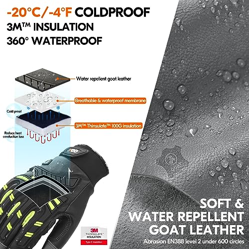 Vgo... -4℉ or above Winter Waterproof High Dexterity Heavy Duty Mechanic Glove, Anti-vibration, Anti-abrasion, Touchscreen (1 Pair,XL,Green,GA8954FW) - color: Green, size: X-Large