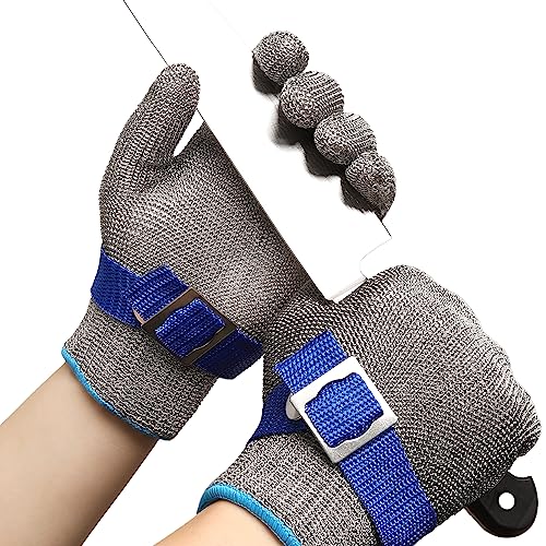 ANSI A9 Cut Resistant Glove, Food Grade Stainless Steel wire Mesh Metal Gloves, Knife Cutting Gloves for kitchen Mandoline Slicing Butcher Meat Cutting Oyster Shucking Fish Fillet（M, 50 Pairs） - size: Medium (Pack of 100), style: 2.0 Steel Wire+hppe