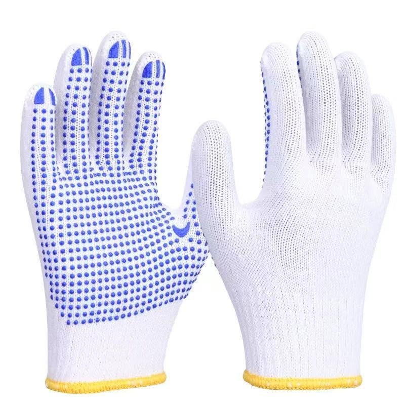 Safety Work Gloves with Anti-slip Dots 12 Pairs White Polyester Knitted Gloves for Garage Warehouse Industrial Gardening - color: Blue