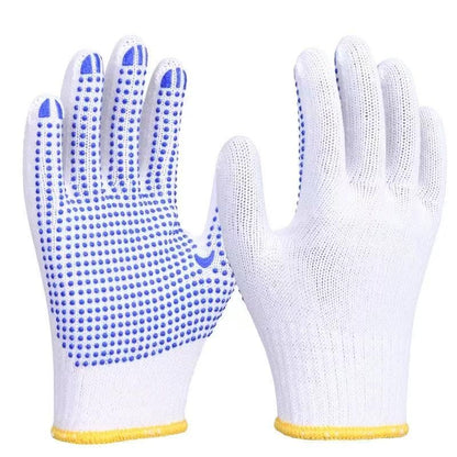 Safety Work Gloves with Anti-slip Dots 12 Pairs White Polyester Knitted Gloves for Garage Warehouse Industrial Gardening - color: Blue