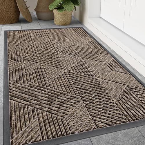 Smiry Front Door Mat Outside Entrance, Heavy Duty Sturdy Natural Rubber Doormat, Trap Dirt and Moisture, Easy Clean Low Profile Welcome Floor Mats for Indoor Outdoor Entry, 47x23 Inch, Brown - color: Brown, size: 47" X 23"