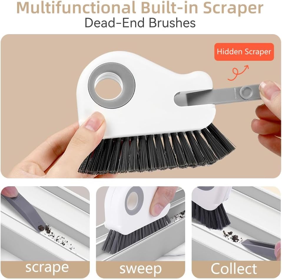 2 in 1 Groove Cleaning Brush, Window Track Cleaner Brush with Hidden Scraper, Crevice Cleaning Brush for Sliding Door Track, Window Sill, Narrow Gaps, Kitchen & Bathroom Cleaning Tool (Mix) - color: Mix