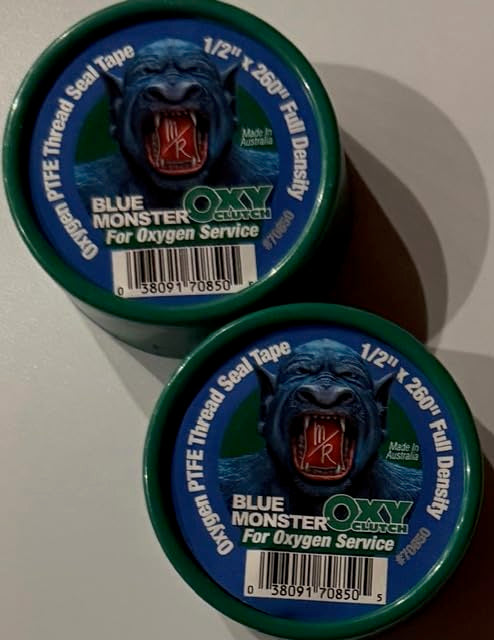 Two Pack - 70850 Blue Monster for Oxygen 1/2" x 260" Green PTFE Thread Seal Tape Blue Monster for Oxygen Service Oxy Clutch Full Density