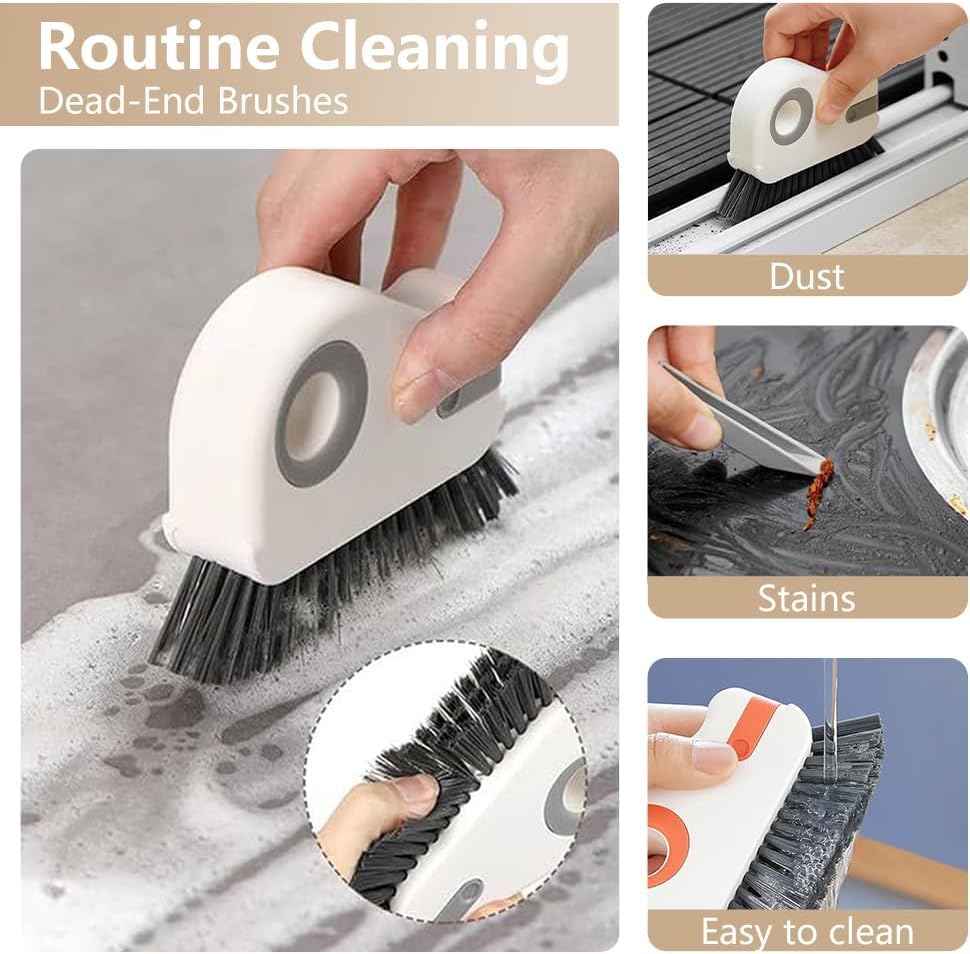 2 in 1 Groove Cleaning Brush, Window Track Cleaner Brush with Hidden Scraper, Crevice Cleaning Brush for Sliding Door Track, Window Sill, Narrow Gaps, Kitchen & Bathroom Cleaning Tool (White) - color: White