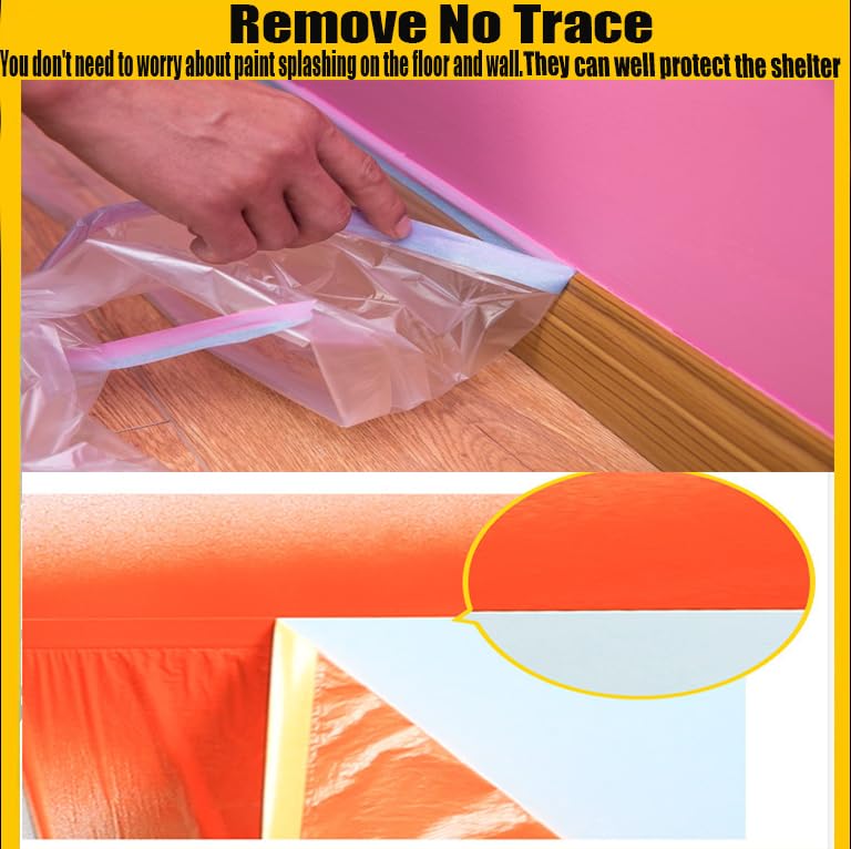 Painters Plastic With Tape,Tape and Drape, Automotive Pre-Taped Masking Film | 1 Roll | Self-Adhesive Painting Drop Film | Plastic Dust Sheets for Decorating, Cars Painting| 60 in x 65 feet