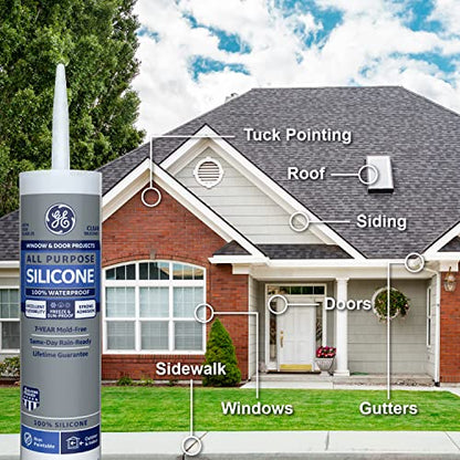GE Silicone Caulk, 100% Waterproof, Clear | Pack of 2 | 10 oz Cartridge | Stronger Adhesion | Freeze & Sun Proof