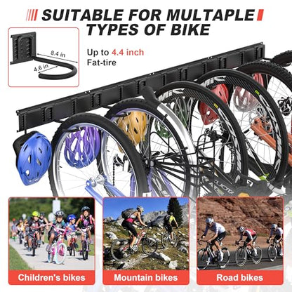 Ultrawall Bike Storage Rack, Wall Mount Bicycle Rack Vertical Bike Hanger for Garage, Home, 3 Bike Racks & 3 Helmet Hooks - size: 34in for 3 Bikes & 3 Helmets