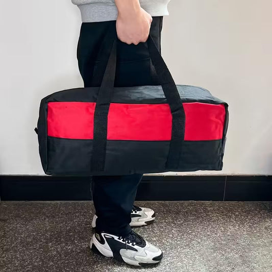 19-Inch Heavy-Duty Tool Bag for Electricians - Oxford Fabric Wide Mouth Storage, Great Gift for Dad Carpenters Mechanics - color: Black & Red
