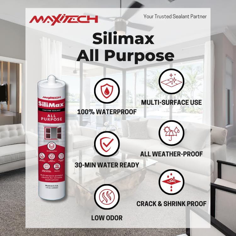 All-Purpose Silicone – 100% Silicone Caulk, Clear Silicone Sealant Waterproof, RTV Silicone Sealant – 9.5 fl oz Cartridge, 2-Pack (2-Pack, 2, Count)