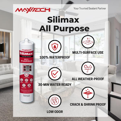 All-Purpose Silicone – 100% Silicone Caulk, Clear Silicone Sealant Waterproof, RTV Silicone Sealant – 9.5 fl oz Cartridge, 2-Pack (2-Pack, 2, Count)