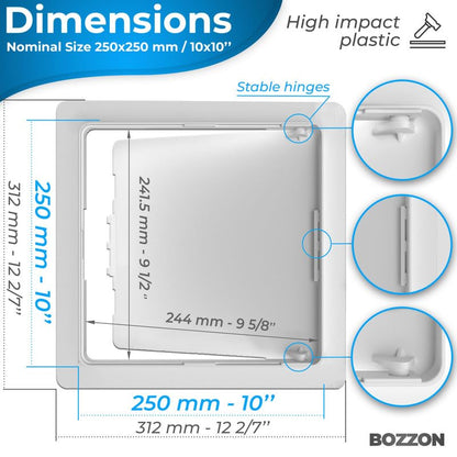 Access Panel for Drywall - 10x10 inch - Wall Hole Cover - Access Door - Plumbing Access Panel for Drywall - Heavy Durable Plastic White - size: 10 X 10