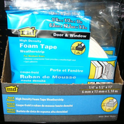 M-D Building Products 02758 1/4 in. x 1/2 in. x 17 ft. White Foam Window Seal for Medium Gaps