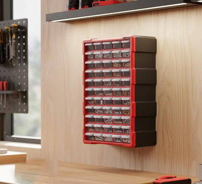 INTERTOOL Small Parts Organizer for Hardware & Screws | 60 Removable Bins with Dividers | Wall Mount or Desktop Craft & Lego Storage Cabinet | 19” x 15” x 7” BX08-4016 - style: 60 Drawers