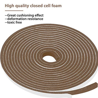 Foam Weather Stripping-4 Rolls, 1/2 Inch Wide X 1/8 Inch Thick Total 52 Feet Long, Brown Foam Insulation Soundproofing Sealing Tape for Doors and Windows(13 ft x 4 Rolls)
