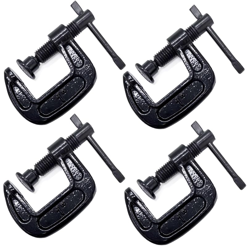 1-Inch C-Clamp Set, Heavy-Duty Cast Iron C-Clamps with 0.8-Inch Throat for Woodworking, Welding, and Building(4Pcs) - color: Black