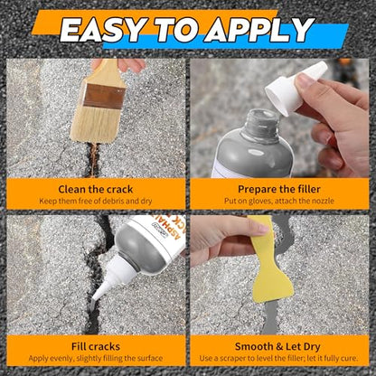 Asphalt Crack Filler Kit, 16.9 fl oz Self-Leveling Blacktop Driveway Sealant, Crack Filler for Asphalt Concrete Joint, Sidewalk, Pavement and Parking Lot, with Gloves and Scraper