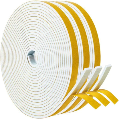 Weather Stripping 1/2" W x 1/8" T, White Foam Tape for Window Door, Adhesive Foam Insulation Tape Reduce Noise Dust Cold Air, 16FT Each x 3 Rolls - size: 1/2"w X 1/8"t