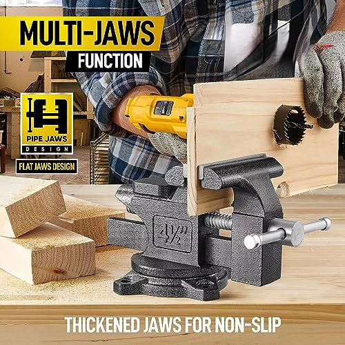 Updated 2-In-1 Bench Vise or Table Vise 4.5 Inch, Clamp Vice for Workbench Constructed with Cast Steel, Heavy Duty Workbench Vise Swivel for Woodworking - size: 4.5 Inch