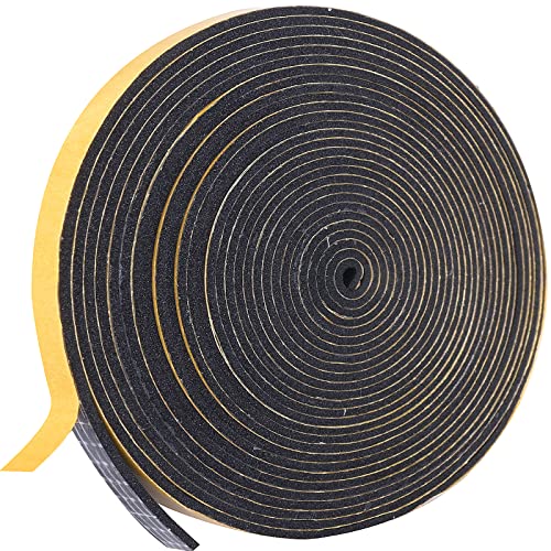 Weather Stripping Door Seal, 1/2 Inch W X 1/16 Inch T Adhesive Foam Tape, Window Door Draught Excluder Air Conditioner Gasket Foam Tape, Total Length 33 Feet (1 Roll) - color: Black Foam Tape Yellow Backing Film, size: 1/2in* 1/16in * 33FT