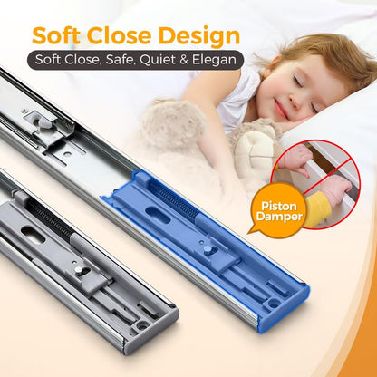 22 Inches Drawer Slides - 1 Pair Soft Close Drawer Slides Heavy Duty Side Mount Ball Bearing Brushed Nickel Drawer Rails with Mounting Brackets, Silver - size: 22 Inch