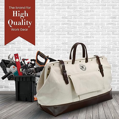 Style n Craft Mason's Tool Bag, Canvas Tool Storage Bag with Full-Grain Leather Bottom - style: 20" Mason's Bag - Canvas & Full Grain Leather