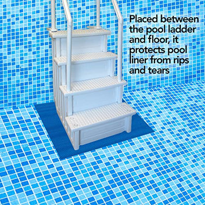 RESILIA Stay-Put Swimming Pool Ladder Mat - Non-Slip, Wide Ribbed, Protective Pad, 36 Inches x 36 Inches, 0.125 Inch Thick, Powder Blue, Made in USA - color: Powder Blue