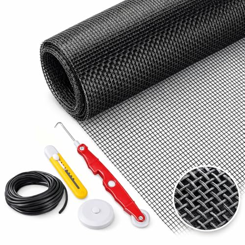 Window Screen Replacement Kit Width:48in Length:158 Fiberglass|Includes Full Set of Tools | Suitable for Windows, Screen Doors, and Courtyards | UV Resistant and Durable | Easy to Install - color: Black, size: 48*158in