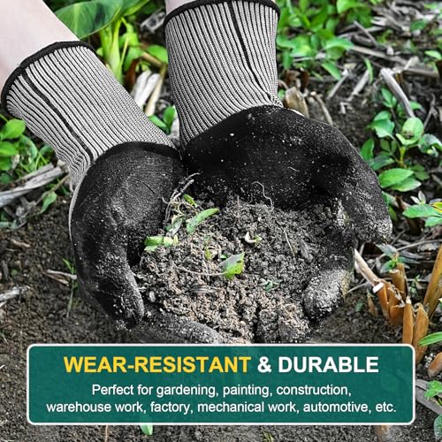 Trifabricy Garden Gloves for Women/Men - 6 Pairs Latex Gardening Gloves with Grip, Protective Work Gloves for Lawn Yard - color: Black & Grey