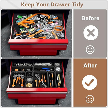 A-LUGEI【Large Size】【5 Pcs】 Tool Box Organizer Tray Divider【Single Size】 Black Plastic Desk Drawer Organizer Garage Organization for Wrench Plier Hammer Bit Socket Extension Screwdriver Bolt Hex key - size: 5pcs-l Size