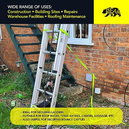 BearTOOLS 6 Meter Hi-Vis Ladder Strap C/W Cam Lock - Ladder Straps for Safety - Cam Lock Connector, Stabiliser for Work Ladders - Avoid Slips & Accidents When Working At Height - size: One size