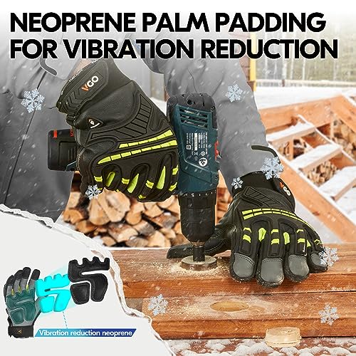 Vgo... -4℉ or above Winter Waterproof High Dexterity Heavy Duty Mechanic Glove, Anti-vibration, Anti-abrasion, Touchscreen (1 Pair,L,Green,GA8954FW) - color: Green, size: Large