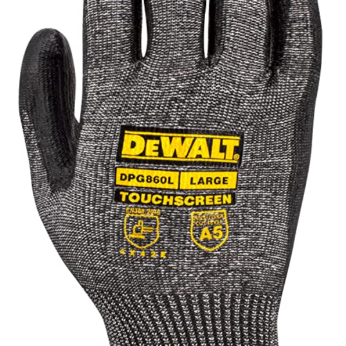 DEWALT DPG860 Cut Protection Level A5 PU Touchscreen Glove - Size S - size: Small