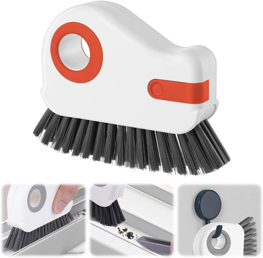2 in 1 Window Track Cleaning Brush Tools, Hard Bristle Crevice Cleaning Brush, Multifunctional Gap Scrub Brush with Hidden Scraper, Groove Cleaning Brush for Sliding Door Track, Window Sill (Orange) - color: Orange