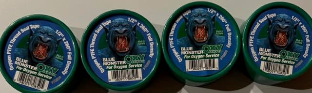 Four Pack - 70850 Blue Monster for Oxygen 1/2" x 260" Green PTFE Thread Seal Tape Blue Monster for Oxygen Service Oxy Clutch Full Density