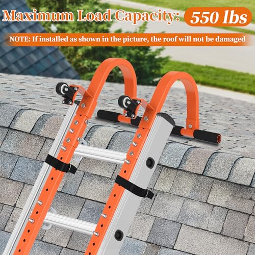 Ladder Roof Hook with Wheel Ladder Hooks for Roof Ridge, Ladder Roof Stabilizer Heavy Duty Steel, Rubber Grip T-Bar for Damage Prevention 9.4lb - size: For Roofs